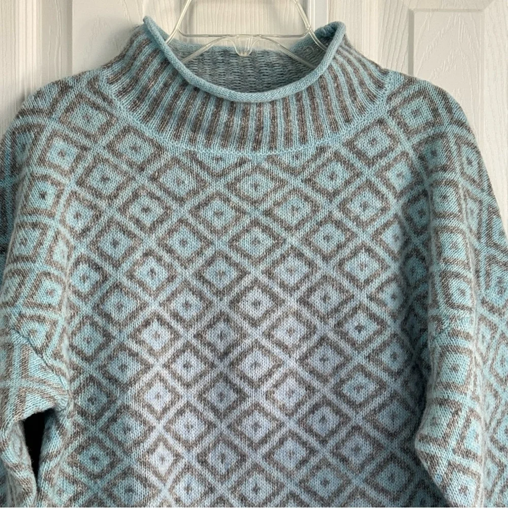 Sundance Wool Blend Blue and Gray Cowl Neck Sweater Size S